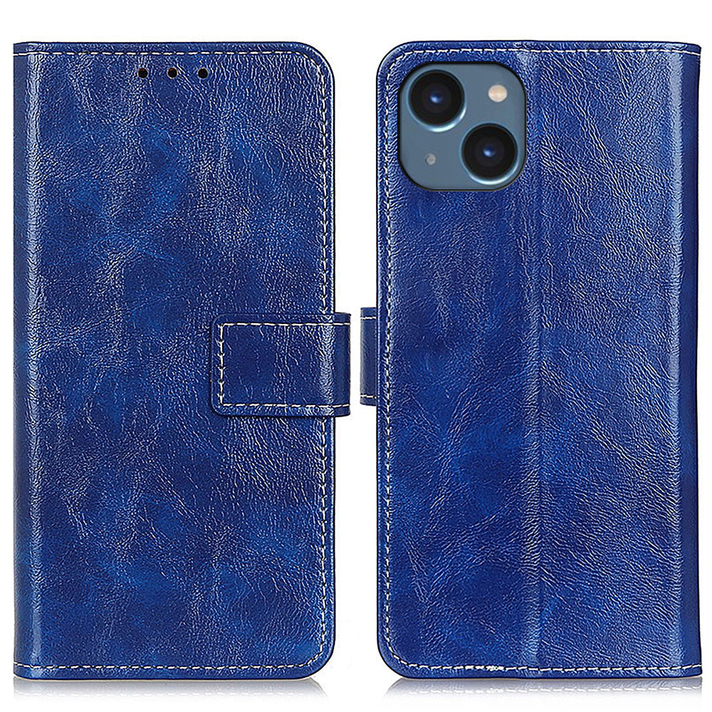 For iPhone 15 Plus Crazy Horse Texture Wallet Cover Retro PU Leather Stand Phone Case For iPhone 15 Plus Crazy Horse Texture Wallet Cover Retro PU Leather Stand Phone Case